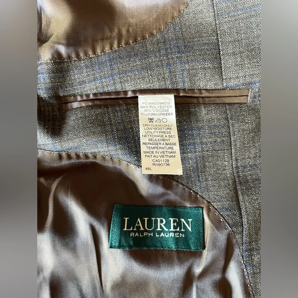 Men’s Ralph Lauren Blazer Suit Jacket Brown & Blue plaid Sports coat  Career 48L